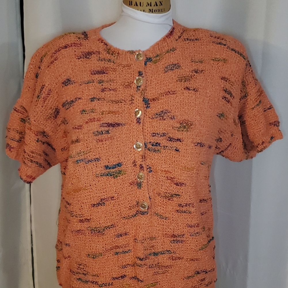 VINTAGE HANDMADE Orange Knit 90s Granny Sweater